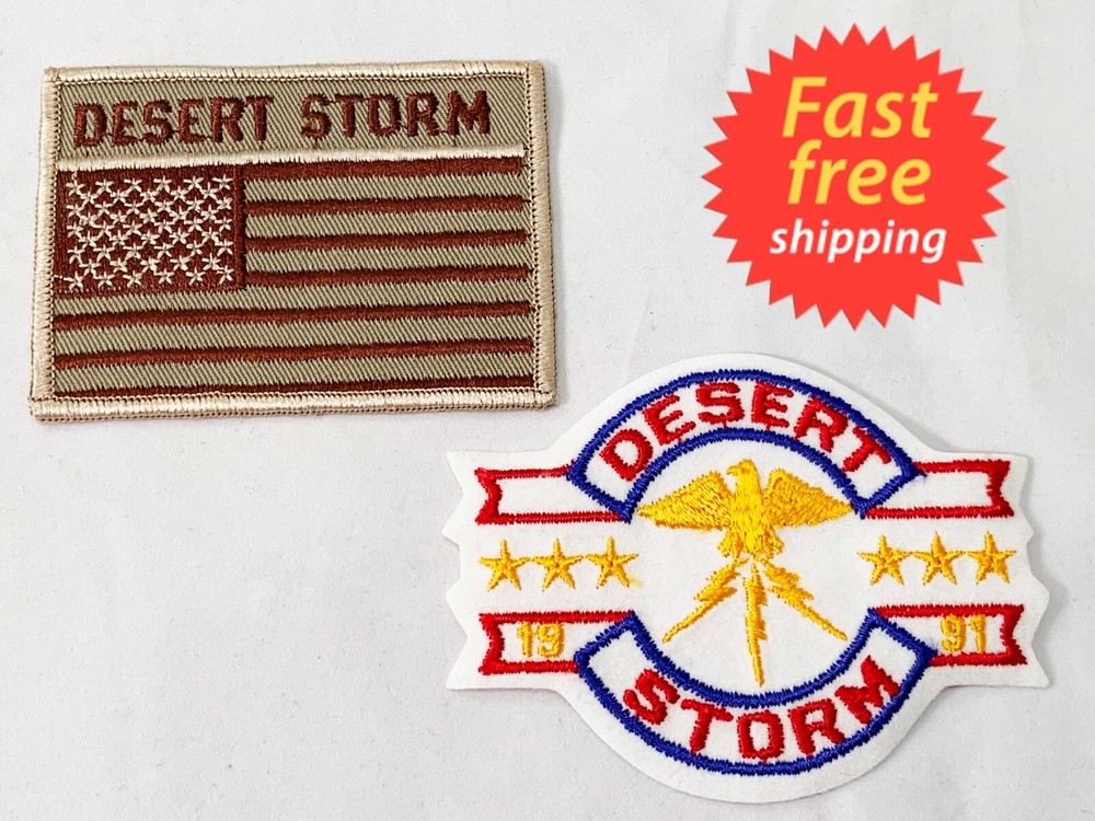 2 U.S. Army Desert Storm Subdued Desert Tan U.S. Flag Patch and Eagle Patch