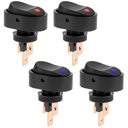 Toggle Switch 12V 30A Oval Rocker Switch with Red and Blue LED Light, Pack of