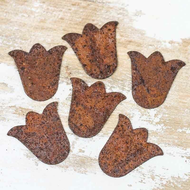 36 Mini Rusty Tin Flower Cutouts