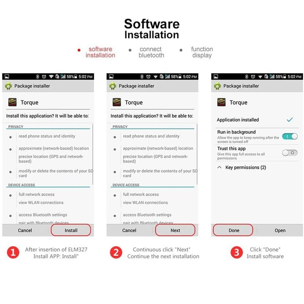 OBD2 Bluetooth ELM327, Universal Auto Engine Diagnostic Scanner OBDII Scan Tool