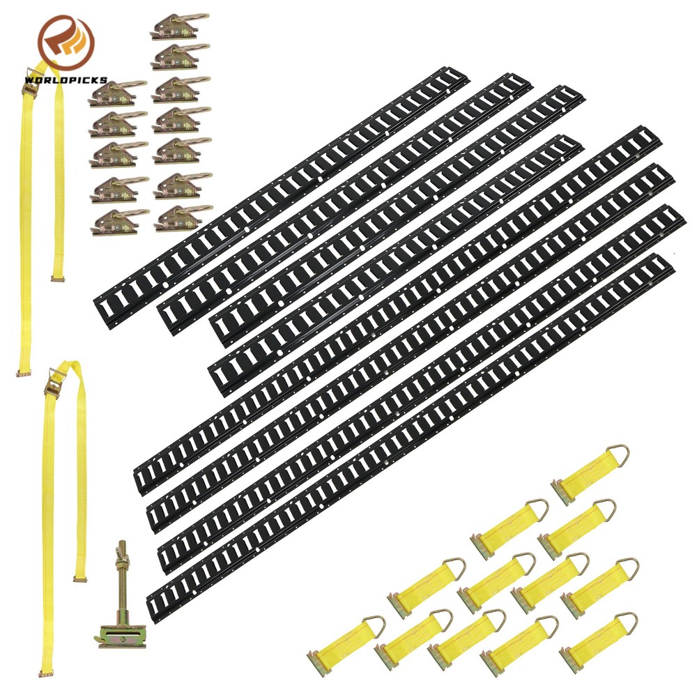 Black 35 Pack Multi-Size E Track Rail Kit, 5ft 8ft Rails With Straps Hardware