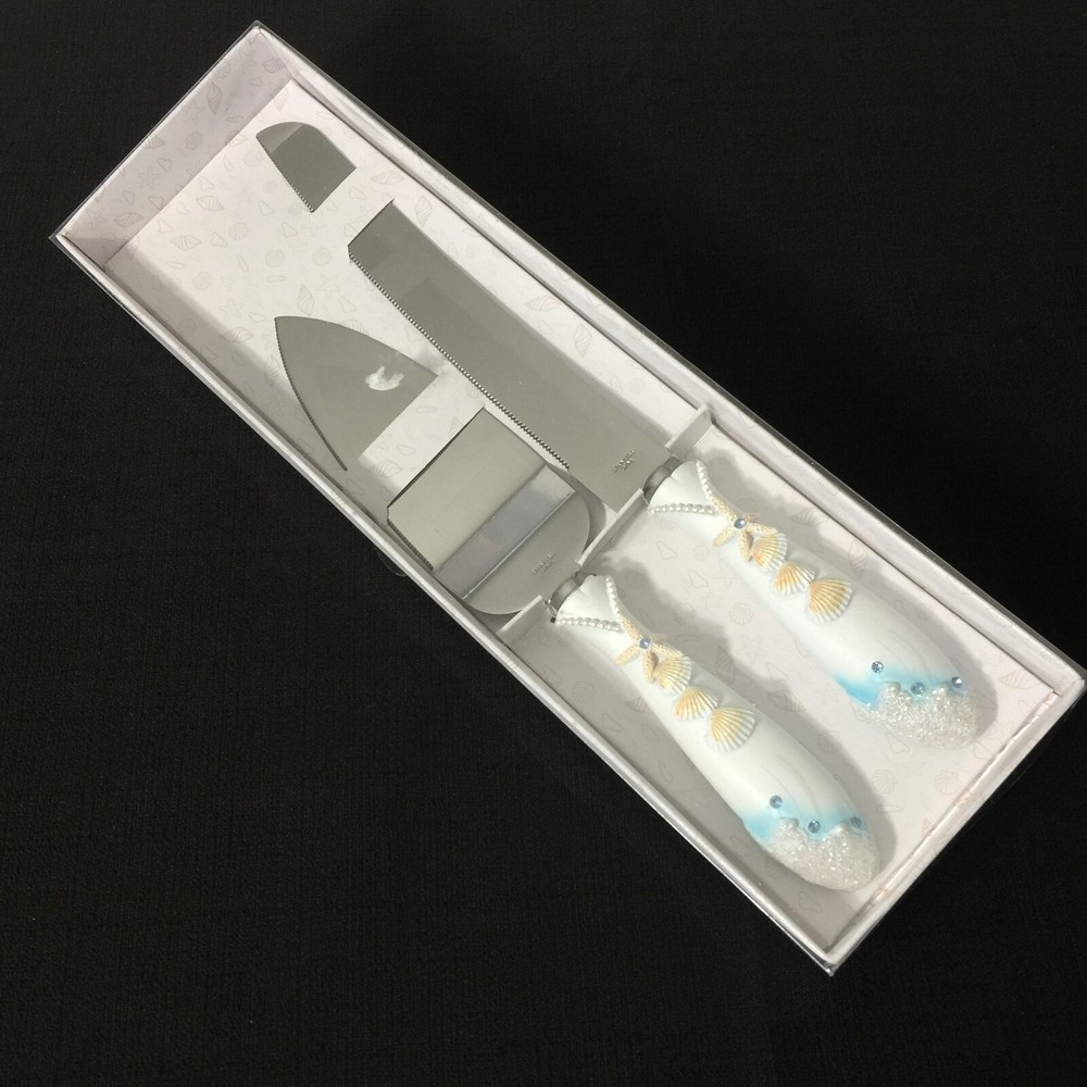 Cake Server Knife Serving Set Beach Wedding Nautical Ocean Seashells Starfish