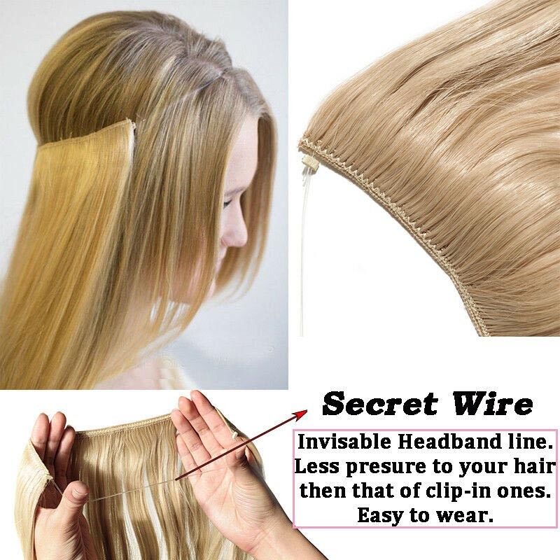 100% Real Natural as Human Invisible Wire in Hair Extensions One Piece & Ring US