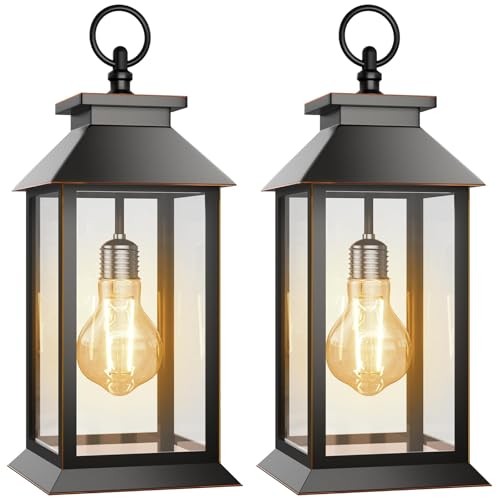 2 Pack Solar Lanterns Outdoor, Hanging Glass Solar Lights Large-2Pack