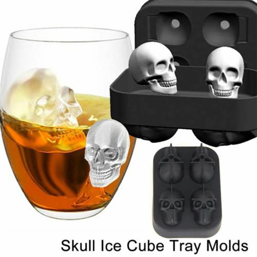 3D Skull ICE Cube Tray Maker Silicone Ball Mold Whiskey Cocktail Halloween Party