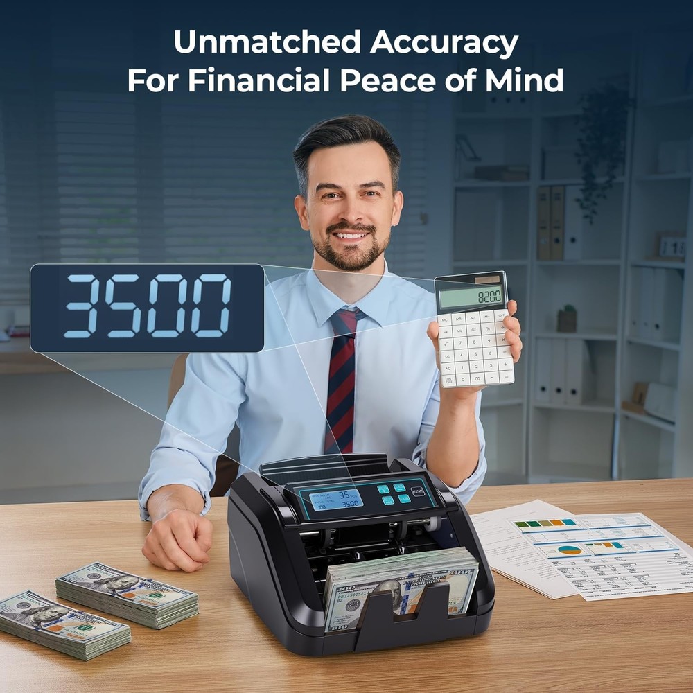 Money Counter Machine Count Value, Add+Batch/Add+ Value Mode Bill Counter, UV...