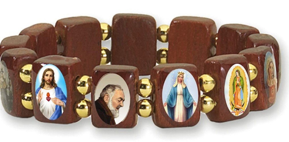 Catholica Shop Devotional Catholic Religious Wood Stretch Bracelets. Small an...