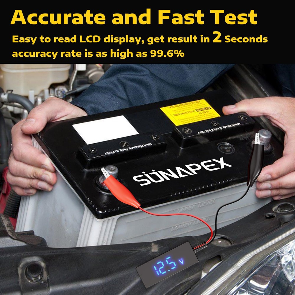 SUNAPEX Digital Battery Voltage Tester - Voltmeter with LCD Black