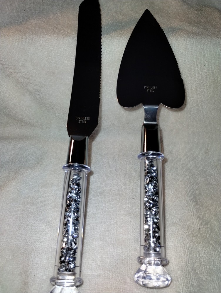 Wedding Cake Knife and Server Set with Acrylic Handle - With Bling / Refillable