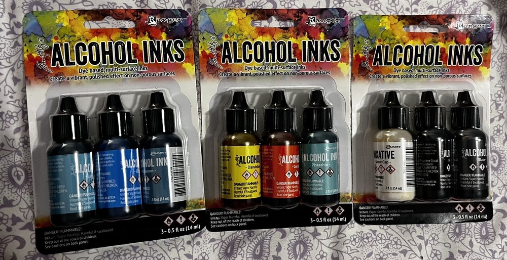 Ranger Alcohol Inks 3 Pack Dye Based, Multi Surface Ink.