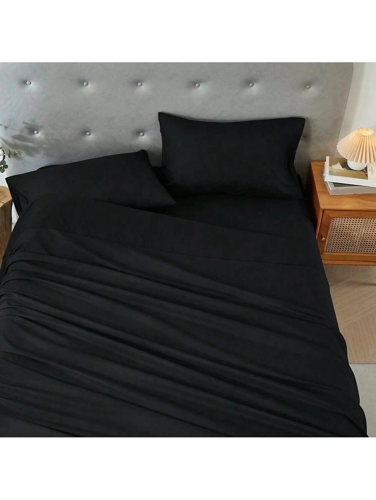 3/4 Piece Bed Sheet Soft Cooling Comfortable Breathable Bedding, Black