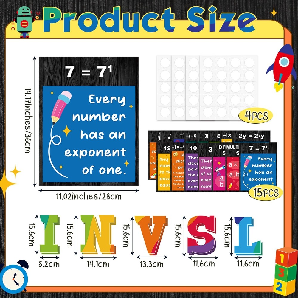 Pajean 15 Pcs Math Poster Math Bulletin Board Educational Mathematics Classro...