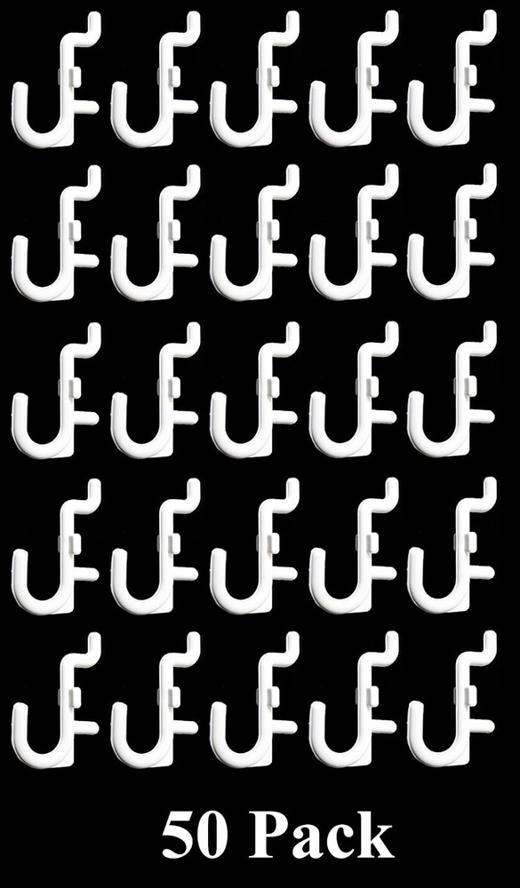 JSP Manufacturing Non-Locking Plastic J Hooks for Pegboard (50 Pack, White)