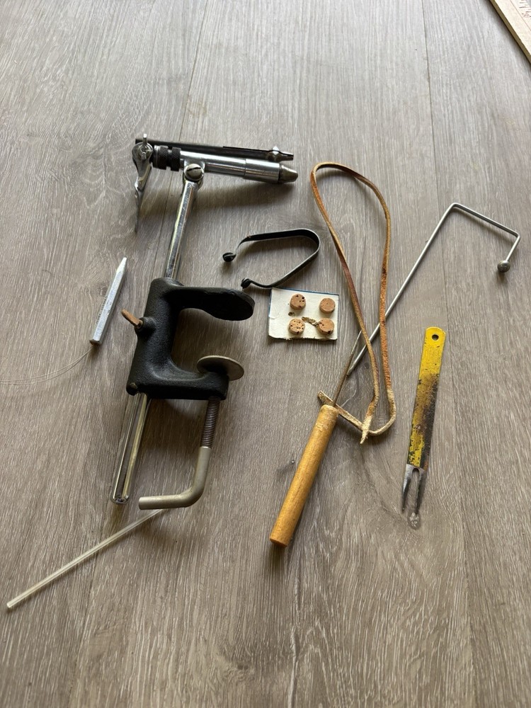 Thompson Fly Tying Vise Model A + Tools Lot