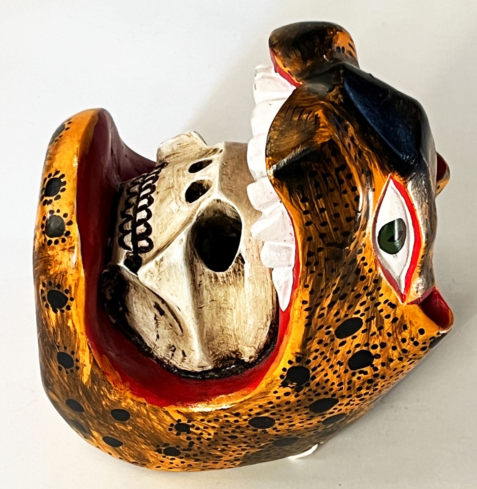 JUAN & FELIPE HORTA TOCUARO MICHOACAN WOOD MASK MEXICAN FOLK ART TIGRE SKULL