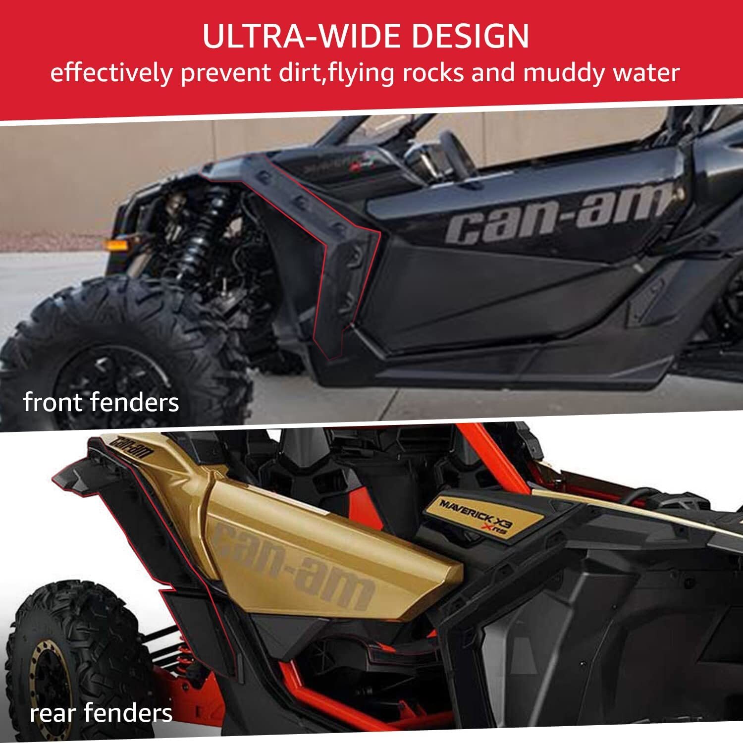 Upgraded Ultra Wide Mud Fender Flares For Can-Am Maverick X3 Turbo R 2017-2024