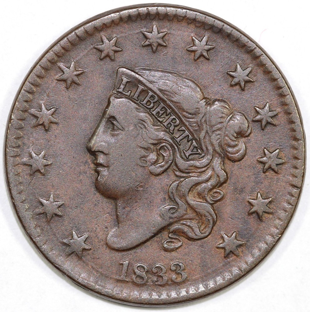 1833 1c N-2 Coronet or Matron Head Large Cent
