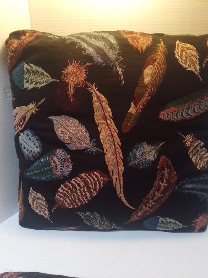 Large Embroidred Pillow Multiple Feather Pattern 20" X 20"