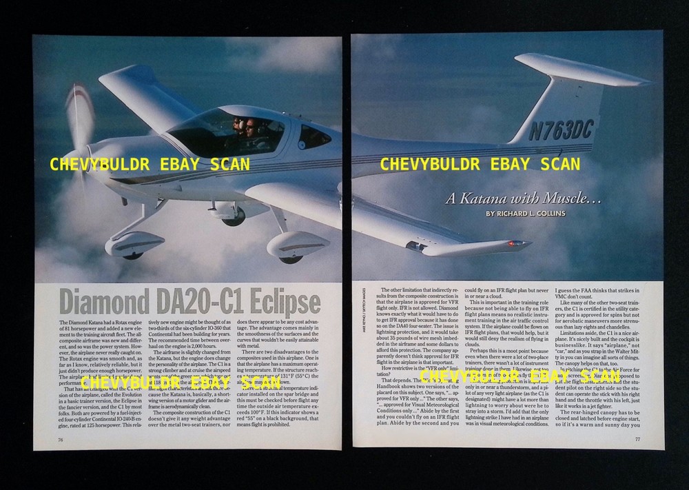2002 Diamond DA20-C1 Eclipse Airplane Info Article "A Katana with Muscle..."