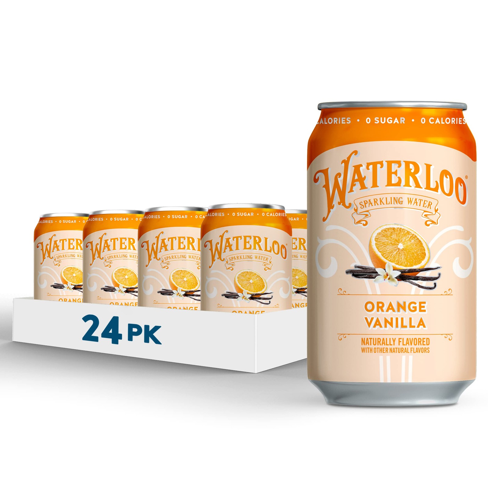 Waterloo Sparkling Water, Orange Vanilla Naturally Flavored, 12 Fl Oz (Pack of
