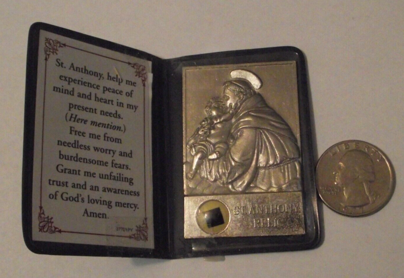 Vtg Patron St Saint Anthony pray for us relic prayer card pocket shrine folder