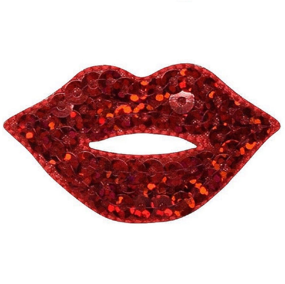Sequin Lips Applique Patch - Decorative Red Lipstick Badge 1.75" (Iron On)