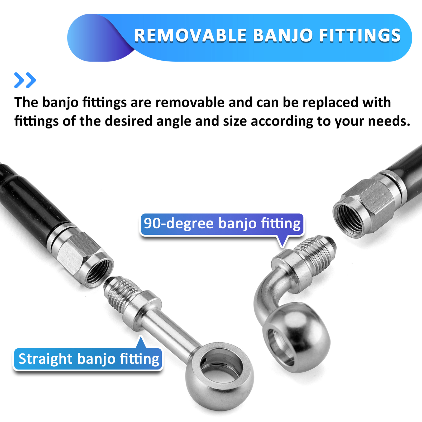 MOFUN 48" Stainless Steel Non-ABS Brake Line Kit For Harley 12" 14" Handlebar