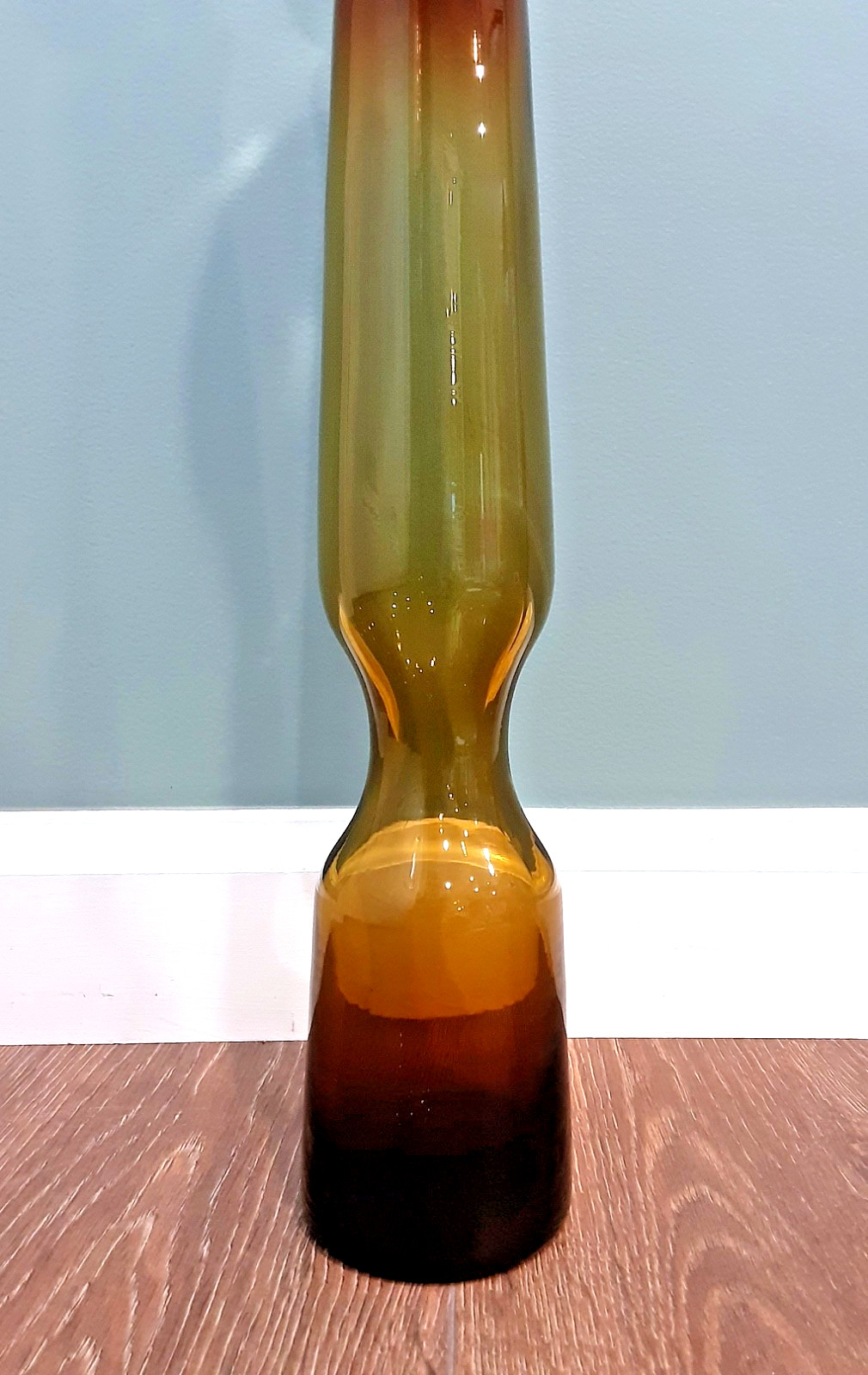 INDIANA GREENWICH Art Glass "KINGSTON" Burnt Honey BIG 20" Decanter Bottle MCM