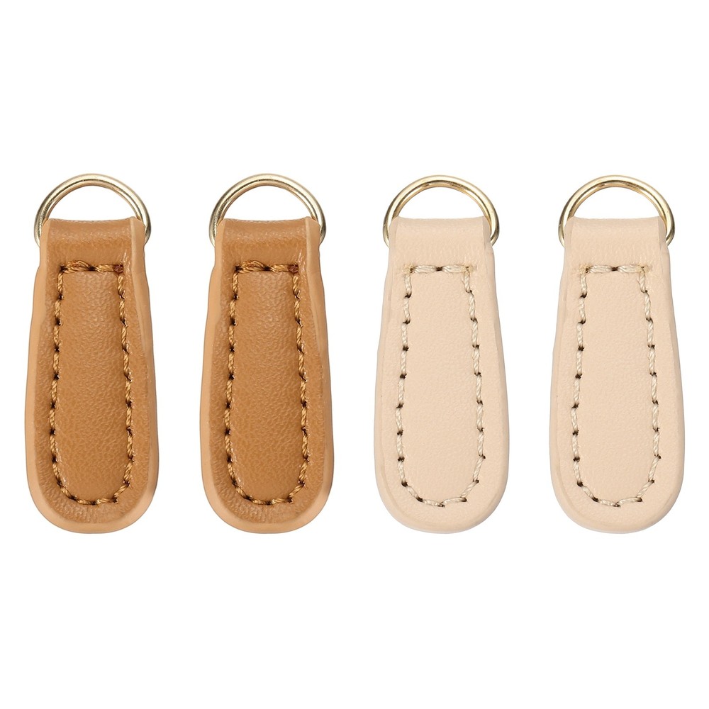 4Pcs Leather Zipper Pull, 1.61 Inch Cowhide Leather Zip Puller(Khaki/White)