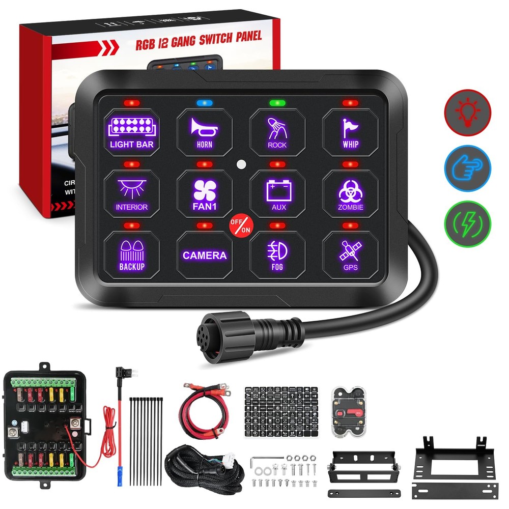 Nilight Switch Panel 12V 24V 12 Gang Universal Circuit Control Relay System