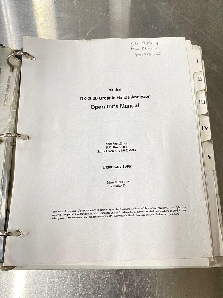 Dohrmann DX-2000 Organic Halide Analyzer - Users Guide / Instruction Book