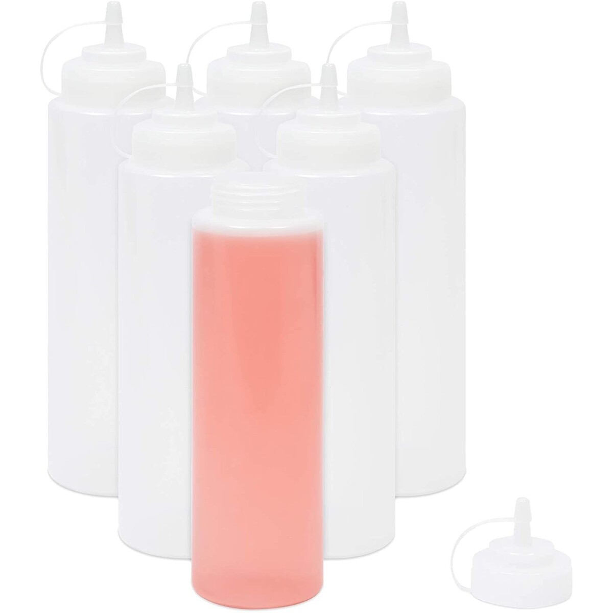 6 Pack Plastic Condiment Squeeze Bottles for Sauces Liquids Ketchup, 32 Oz Clear