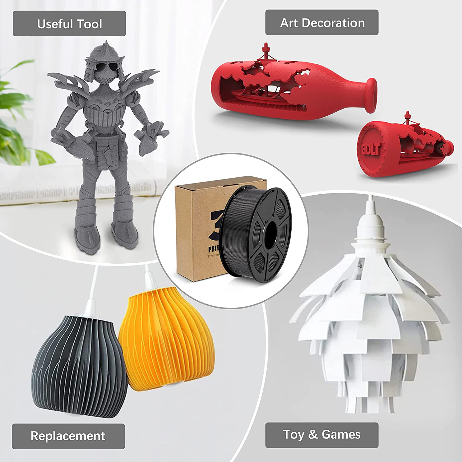 JAYO 10Rolls 1.75mm Filament 3D Printer PLA PLA+ SILK PETG 1.1KG Low Shrinkage