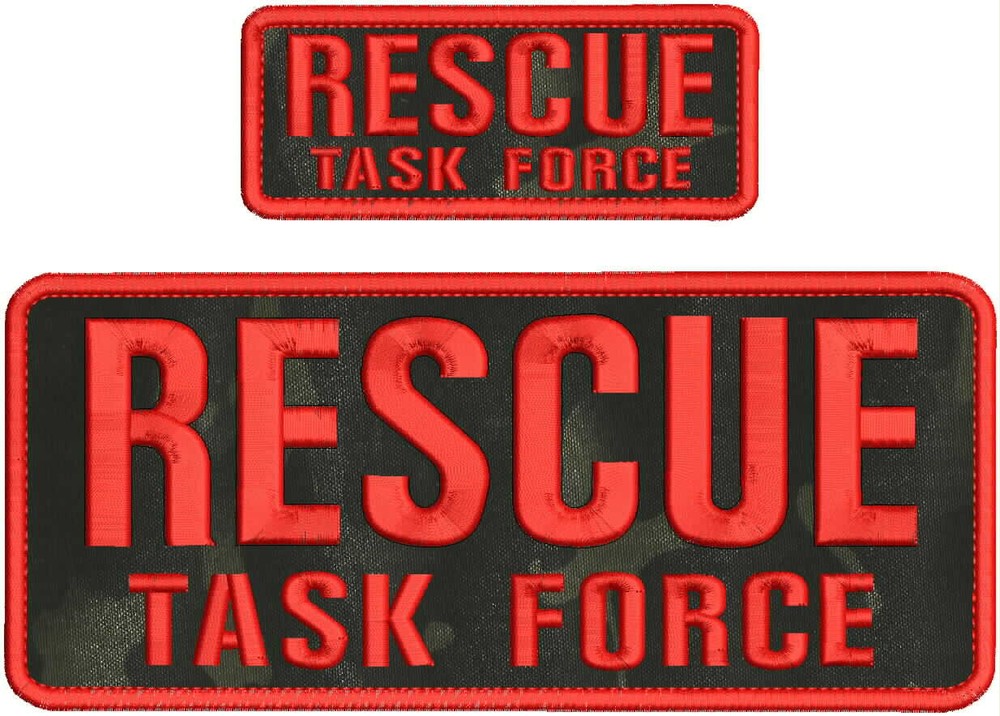 RESCUE TASK FORCE EMBROIDERY PATCH 4X10 AND 2X5 HOOK ON BACK red/blk multicam
