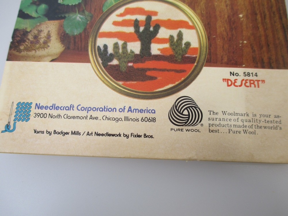 Vintage wool needlepoint kit Desert Cactus mini 2" ornament kit
