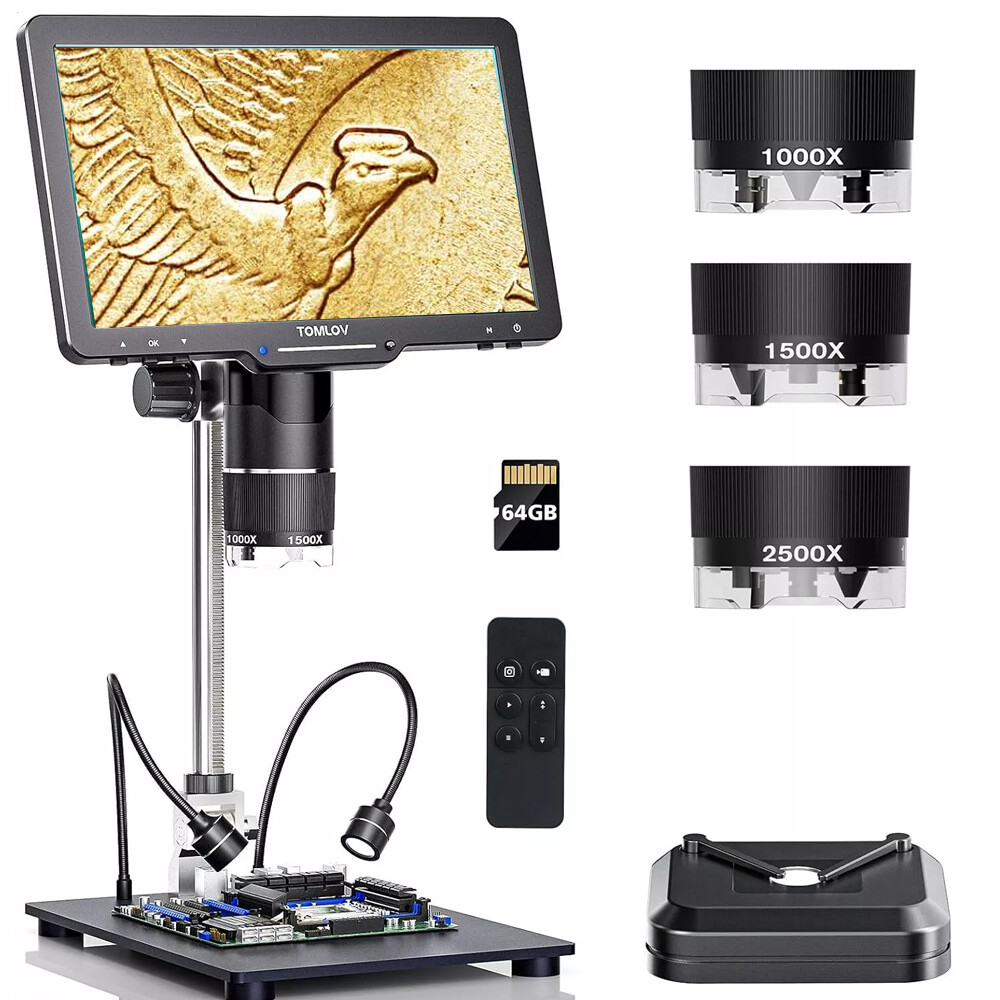 TOMLOV 2500X Digital Microscope 10" 24MP Entire Coin Microscope 14 LED Lights