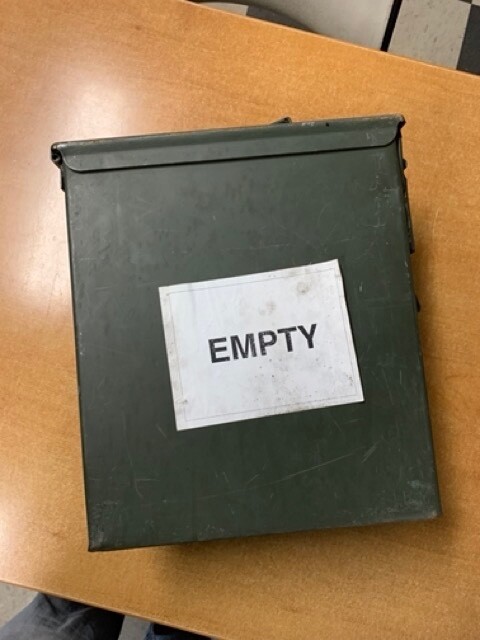 Army metal monocular case, waterproof, ammo style, foam inside, camera storage