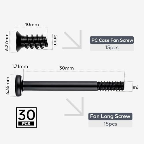 30PCS Computer PC Fan Screws Kit for Computer Cooling Fan Mount with Long &