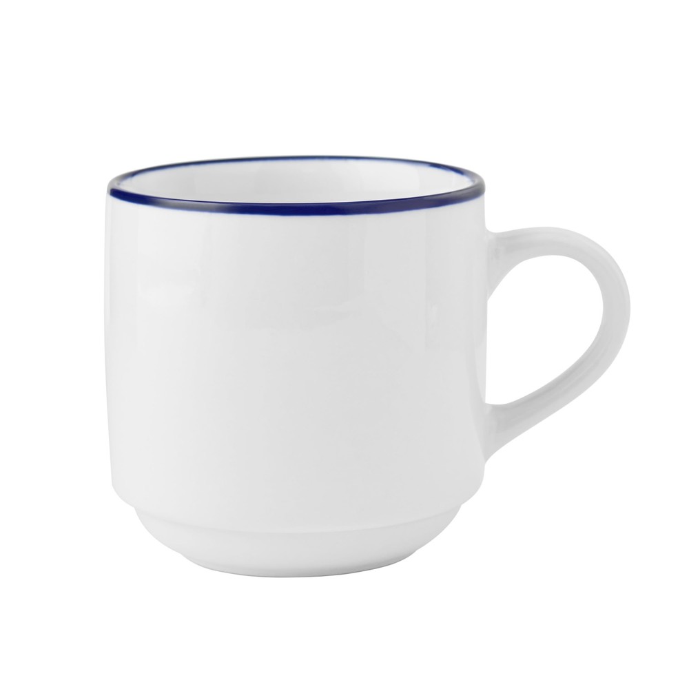 (4 pack 11oz Blue Rim Stoneware White Mug