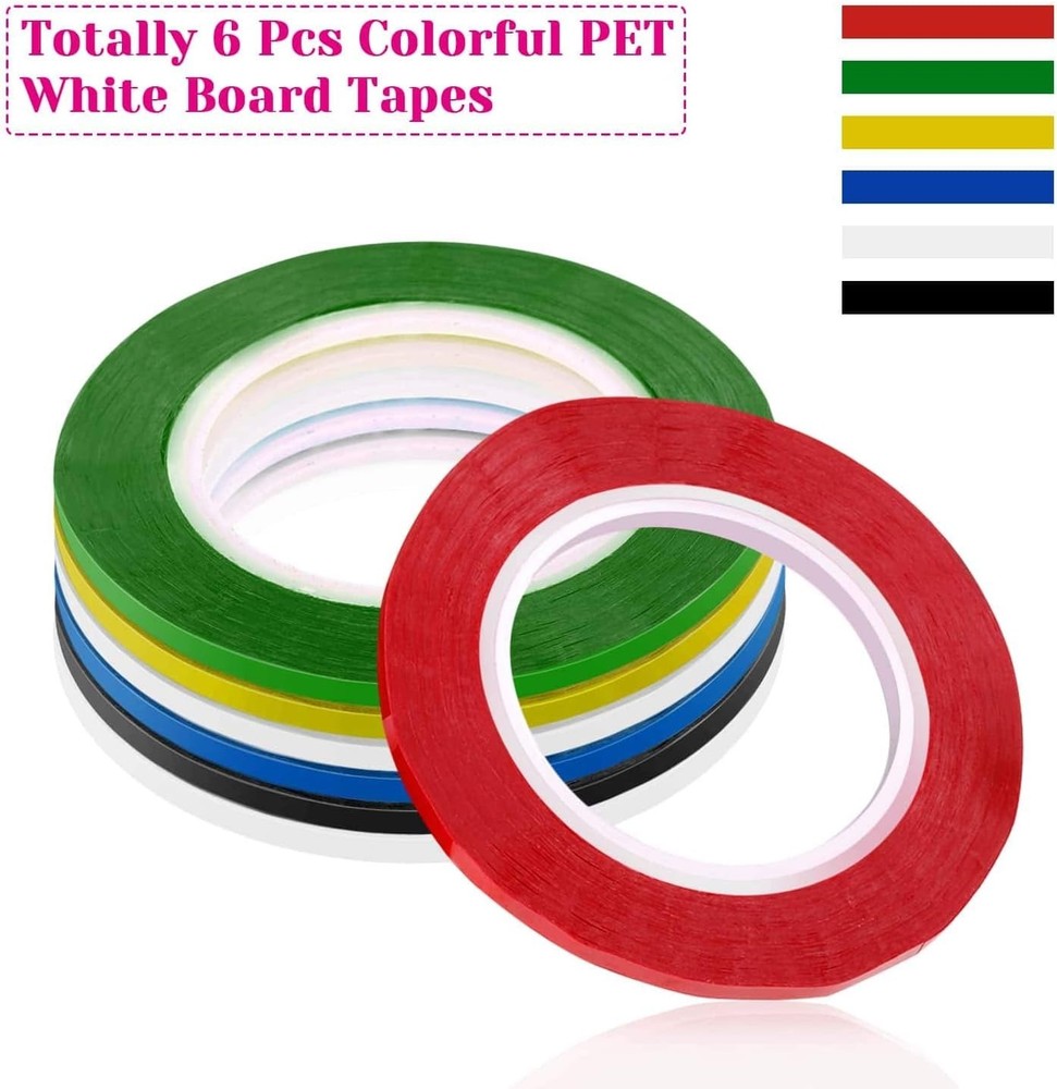 Self-Adhesive 1/8 Inch Whiteboard Tape - 6 Rolls for Creative Indoor Projects