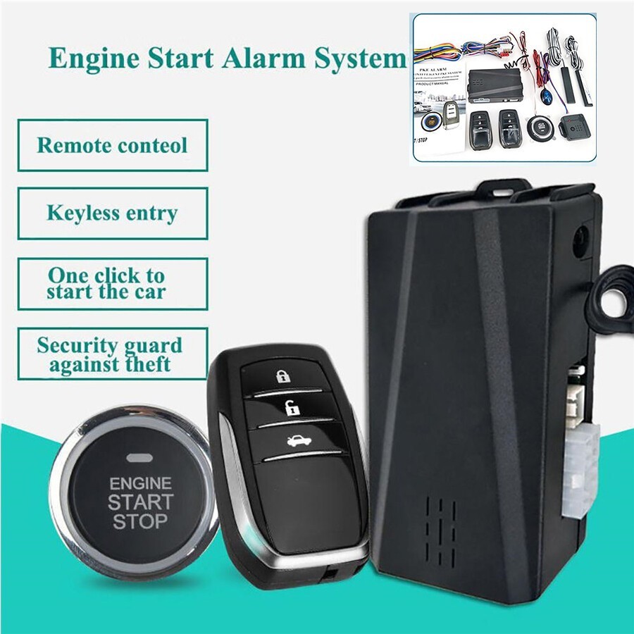 12V Car Keyless Entry System Engine Start Alarm System Remote One-button Start