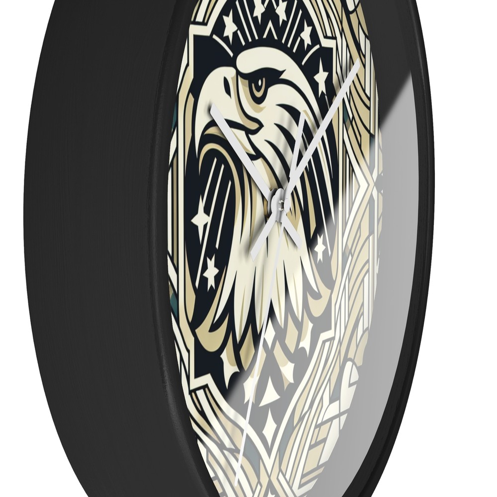Home Decor Wall Clock High Class Americana Art Deco Eagle Geometric Pattern