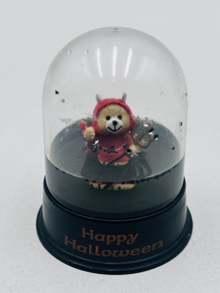 Mini Happy Halloween Devil Bear Snow Globe Holding Pitchfork