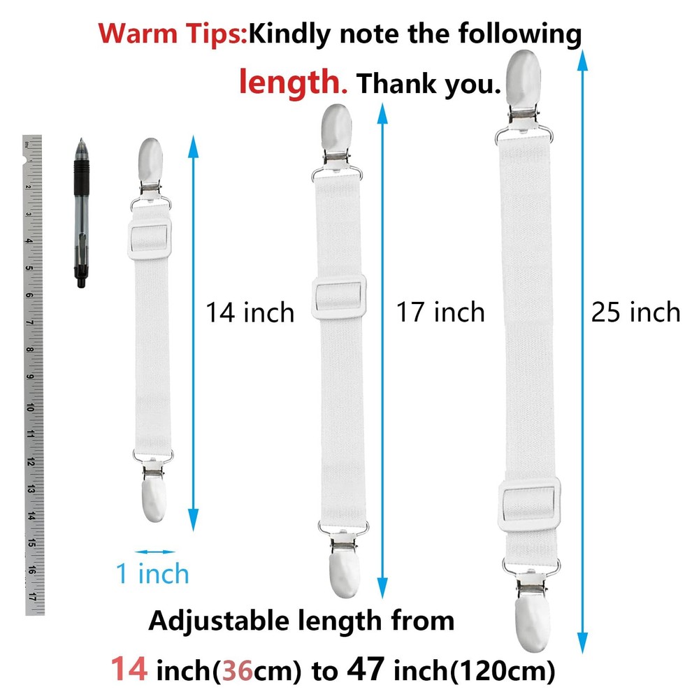 8-Piece Adjustable Bed Sheet Straps - Elastic Fitted 8pcs, White