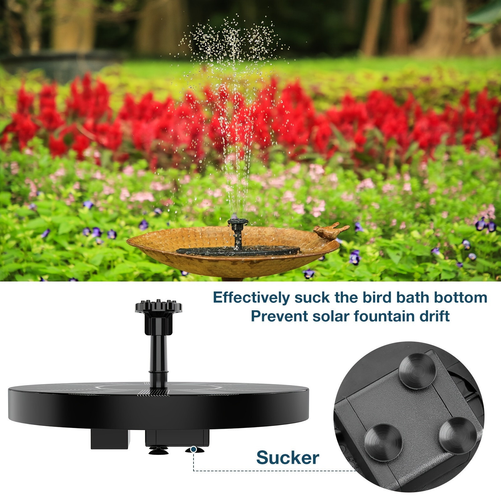 Solar Power Bird Bath Fountain Pump Upgrade 1.4W Solar Fountain with 4 Nozzle