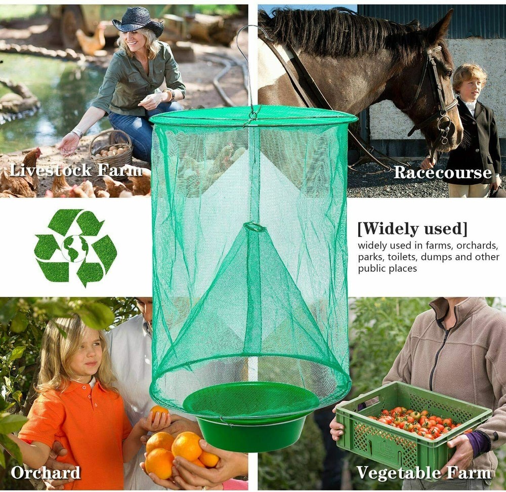 2 Pack The Ranch Fly Trapper Reusable Pest Bug Fly Catcher Killer Cage Net Trap