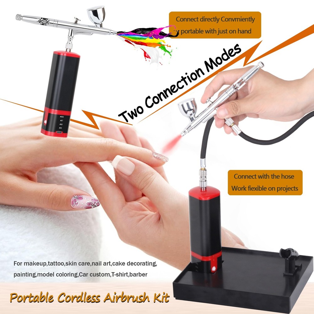 Portable Upgraded Dual-Action Extra Battery Airbrush kit with Compressor-Replace
