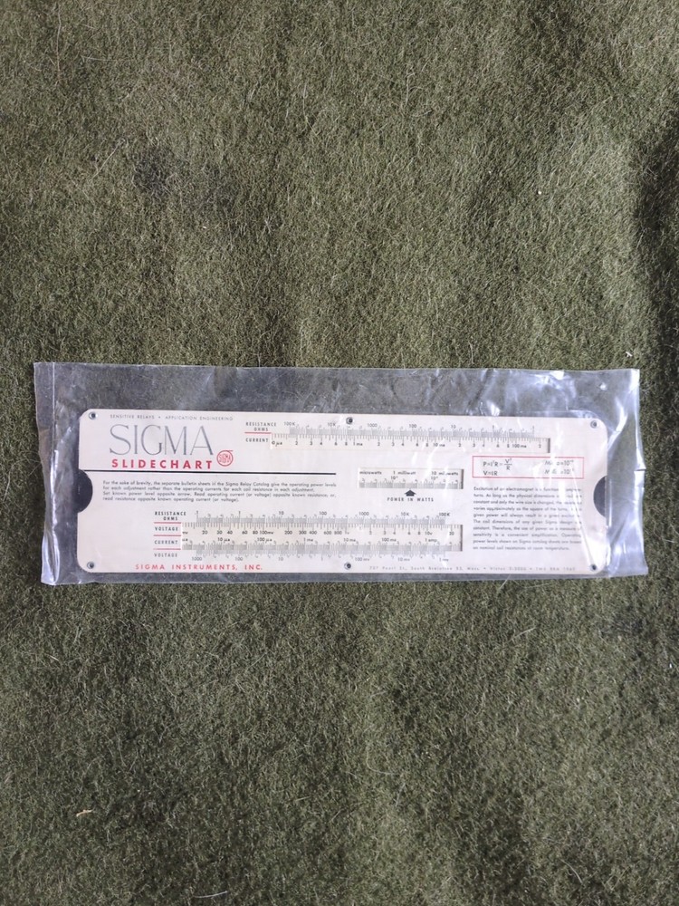 Vintage Sigma Instruments Slide Rule Slidechart Calculator Chart 1957 ?
