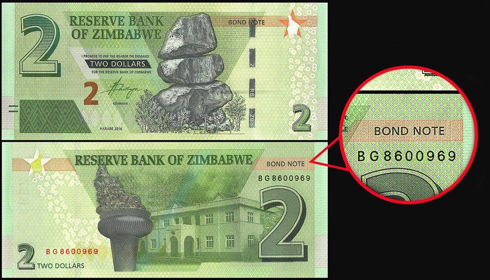Zimbabwe 2 Dollars, 2016, P-99a.2, UNC, Bond Note X 10 PCS