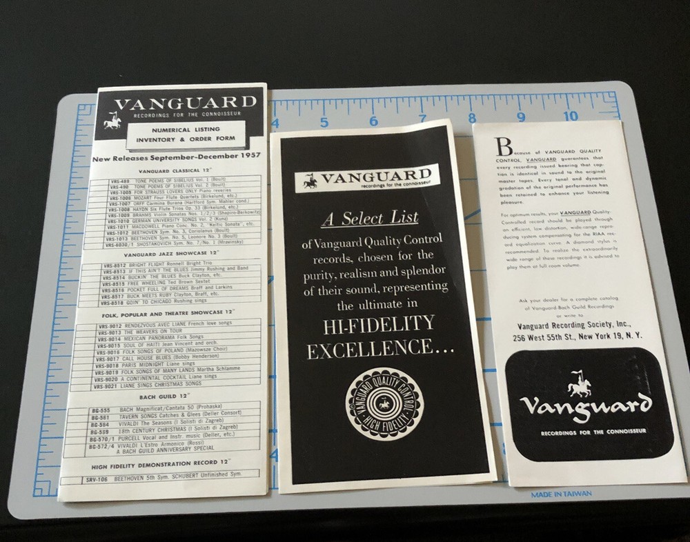 3 Vintage 1957 VANGUARD Record Catalog Pamphlets